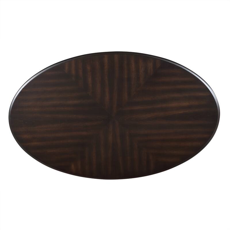 42" Oval Wood Coffee Table, 2 Tier Cocktail Table with Open Shelf