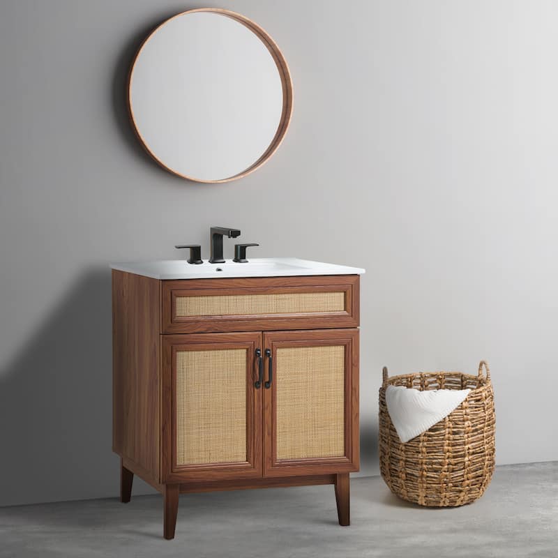 Ancillary Rattan Modern Farmhouse 2-Shelf Bath Vanity Cabinet Only (Sink Basin not Included), by JONATHAN Y