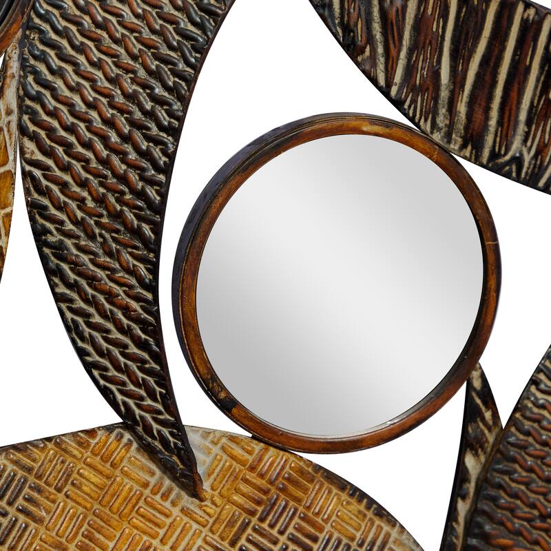 Metal Abstract Wall Decor with Round Mirror Accents - Beige - Roche River Decor