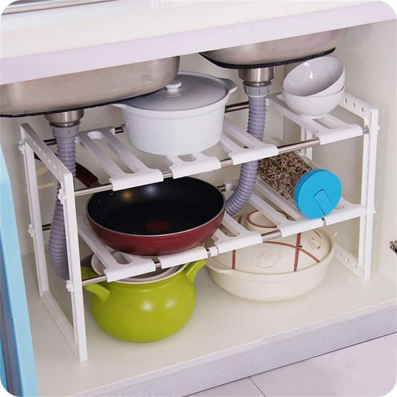 2-Tier Under Sink Rack Kitchen Shelf Organizer W/ Stainless Steel Tube