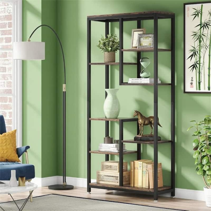Industrial 6-Tier Staggered Bookshelf