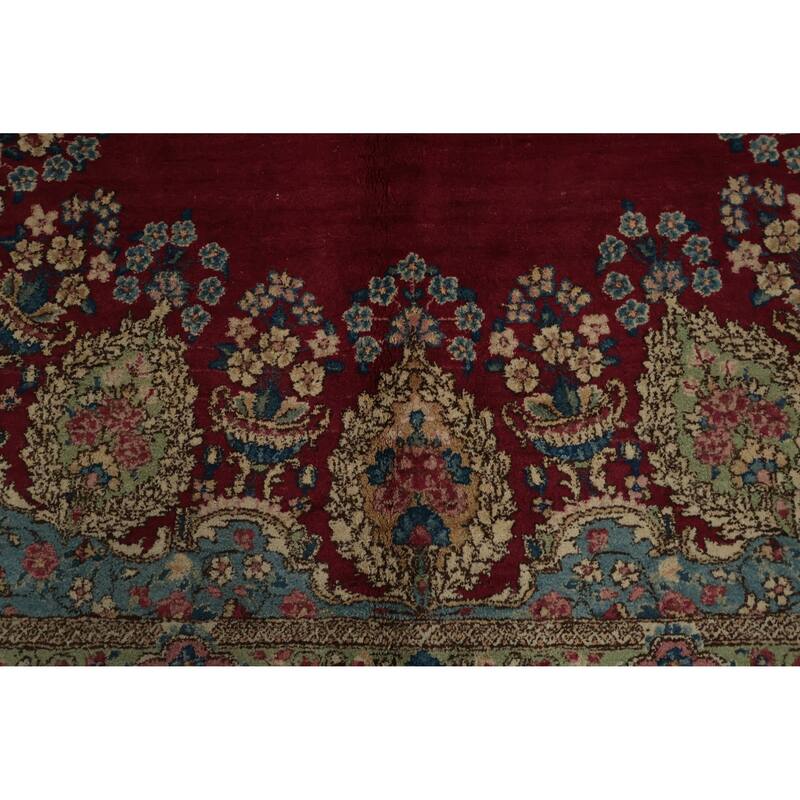 Hand Knotted Oriental 100% Wool Carpet Traditional Floral Red Kerman Area Rug - 12' 0'' X 8' 7''