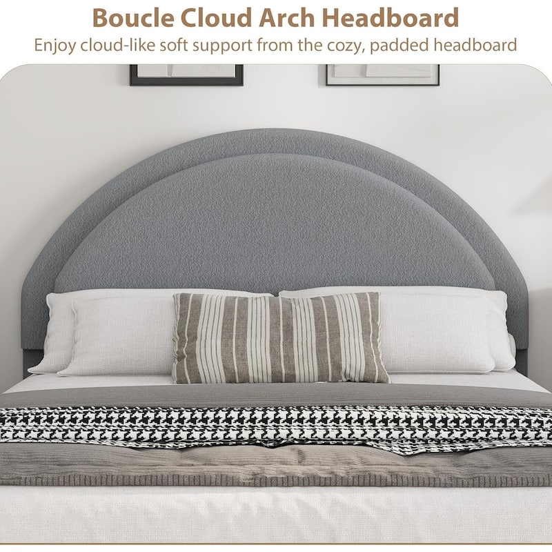 Boucle Upholstered Platform Bed Frame, with 2 Storage Drawers