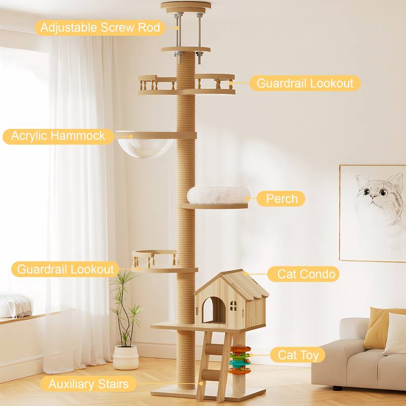 Floor to Ceiling Cat Tree, Cat Tower with Scratching Post