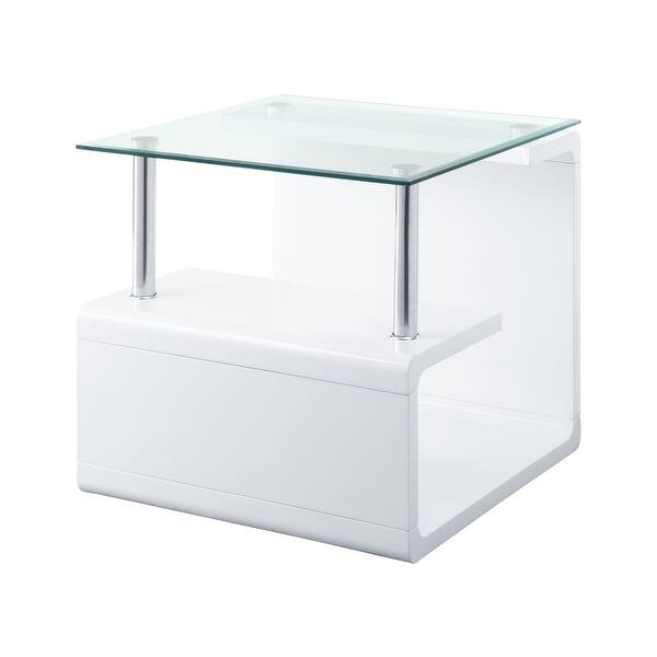 ACME Nevaeh Square End Table in Clear and White High Gloss Bed Bath