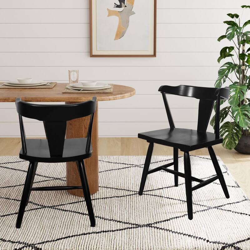 Aero Solid Wood Wish-bone Dining Chairs, Set of Two by East at Main - Black