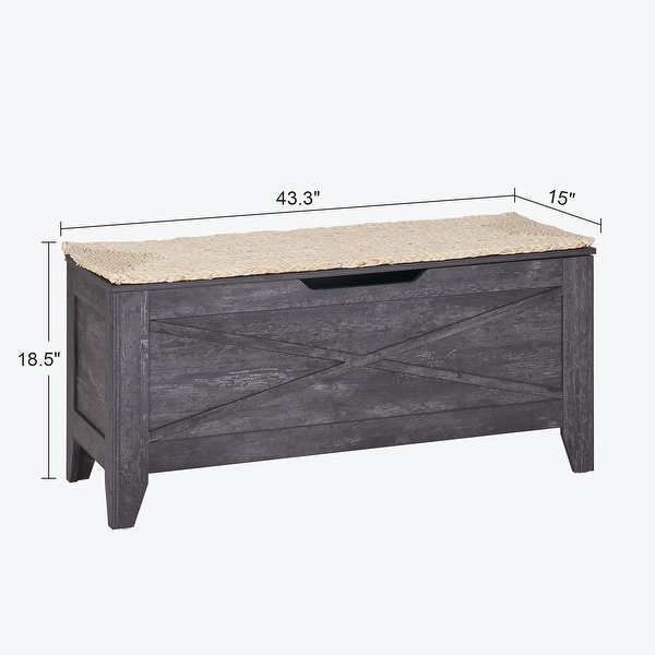 VECELO Storage Bench Wooden Chest for Storage with Wicker Mat Safety Hinges Entryway Shoe Bench Storage Trunk Set of 2 Bed Bath Beyond 39098687