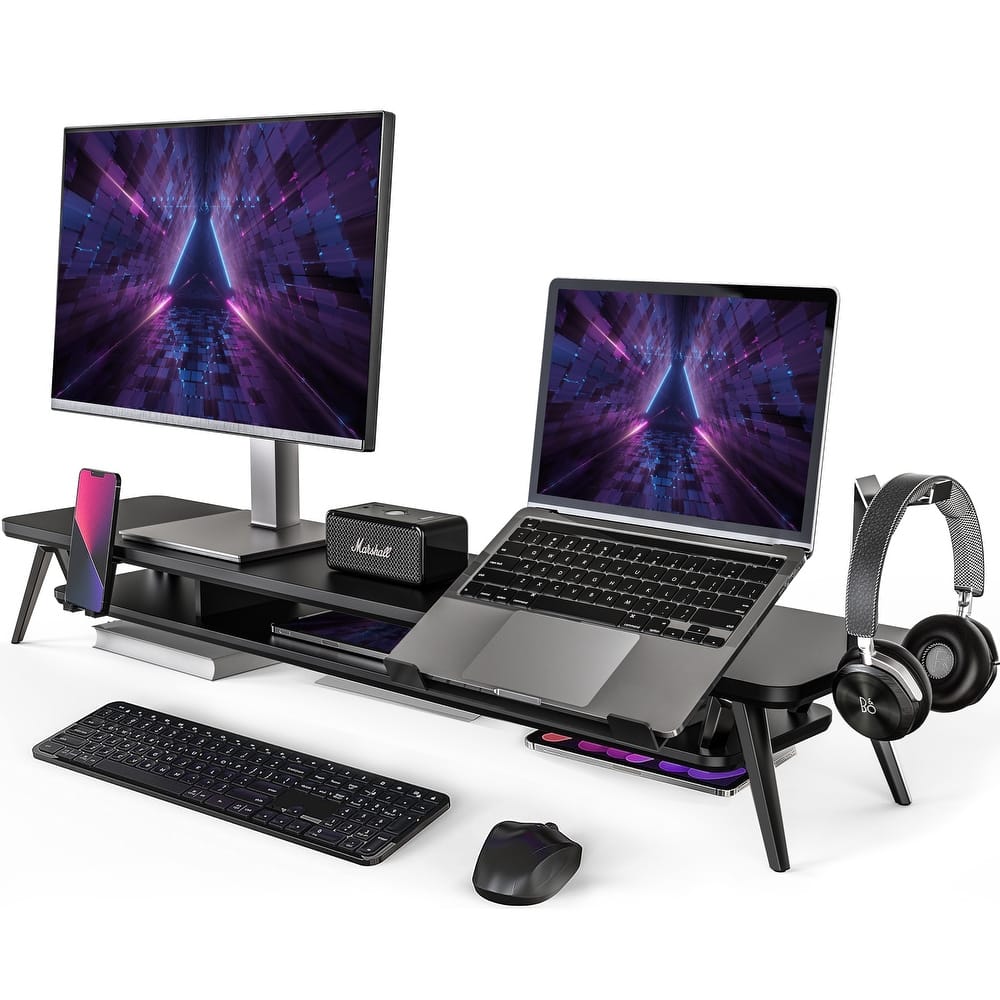 Fenge Monitor Stand, Dual Monitor Riser with Adjustable Laptop Riser - 42.5 x 9.3 x 5.7 inches