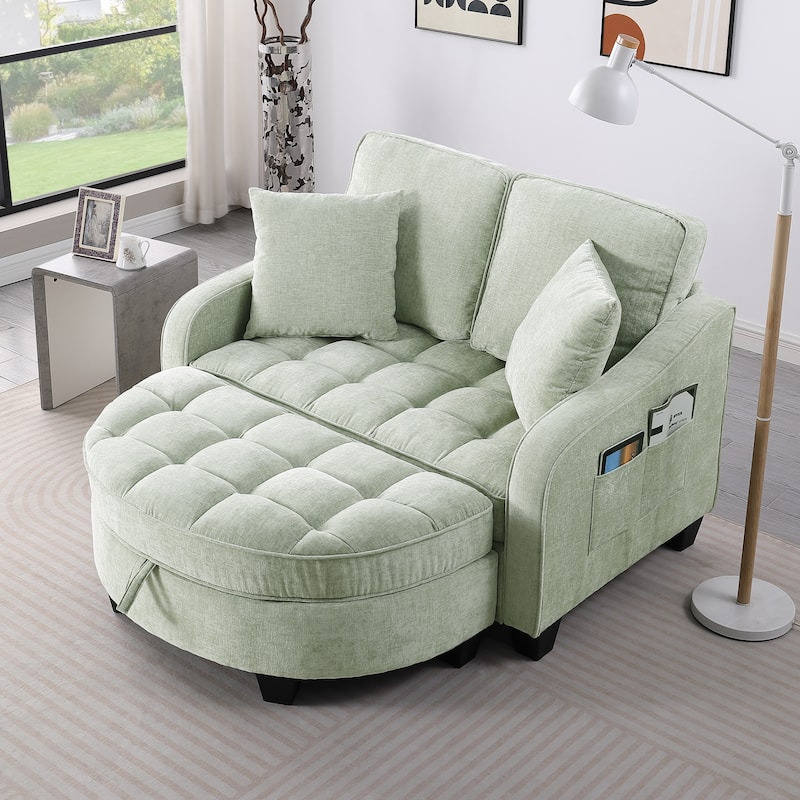 Roomfitters Two-Seater Sofa Chaise with Storage Ottoman, Irregular Armrests and Backrest, Upholstered Sofa with Pillows