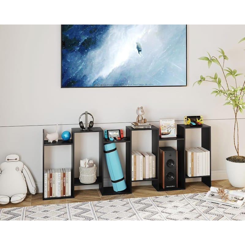 S-Shaped Bookshelf, Black Geometric Bookcase for Home & Office
