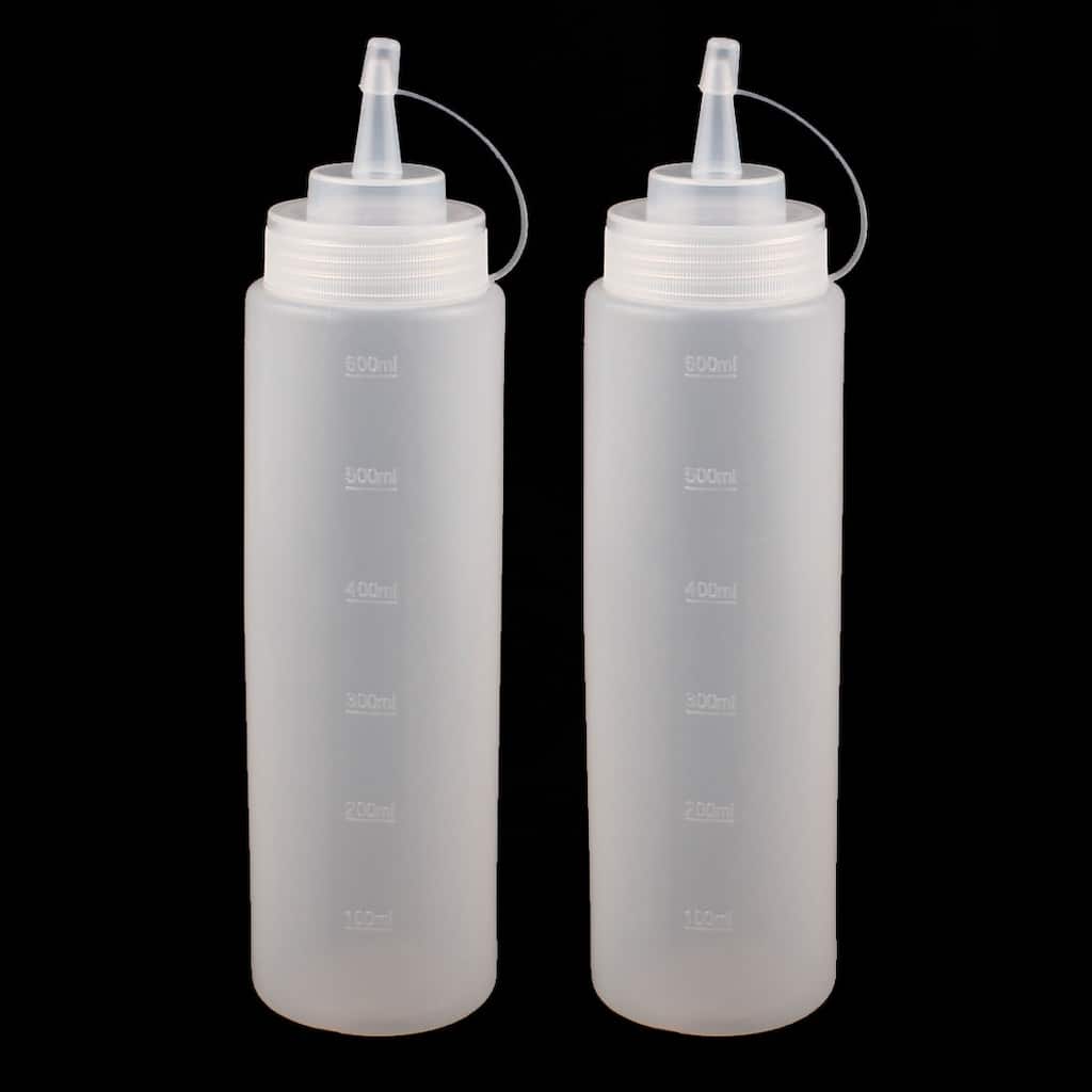 2Pcs 600ml Clear Plastic Squeeze Bottles Condiment Ketchup Mustard Oil Salt