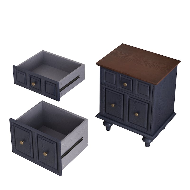 20.47"Vintage Nightstand with 2 Drawers and Roman Column Legs
