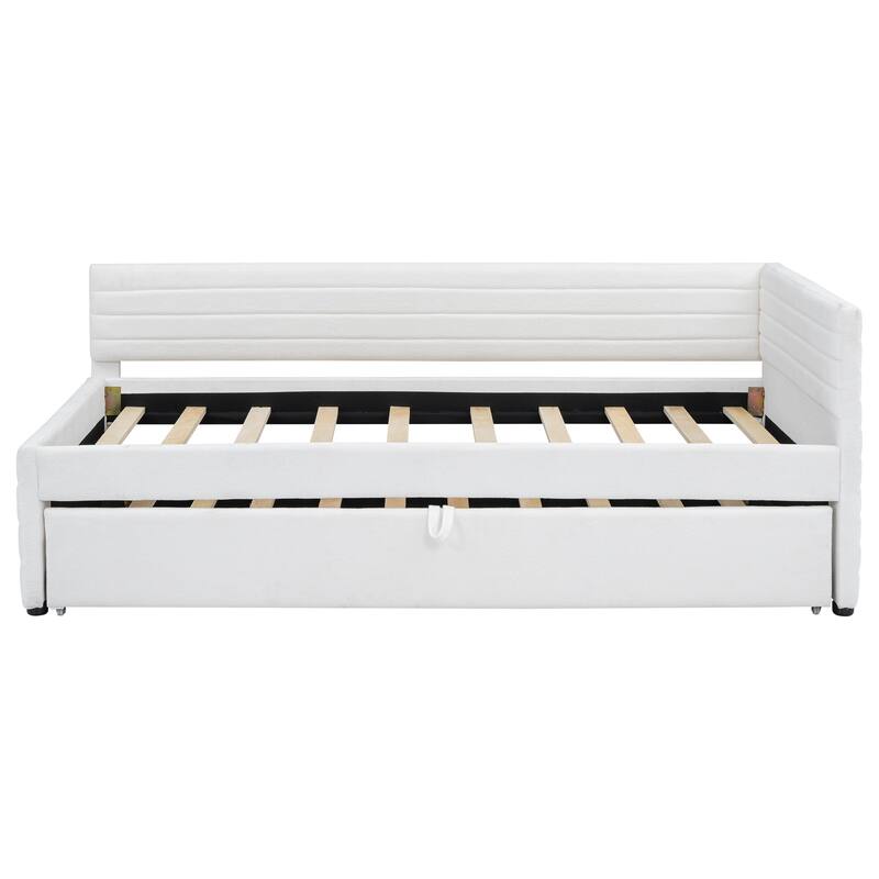 Twin Size Upholstered Daybed with Roll-Out Trundle, Space-Saving Wooden Frame, No Box Spring Needed