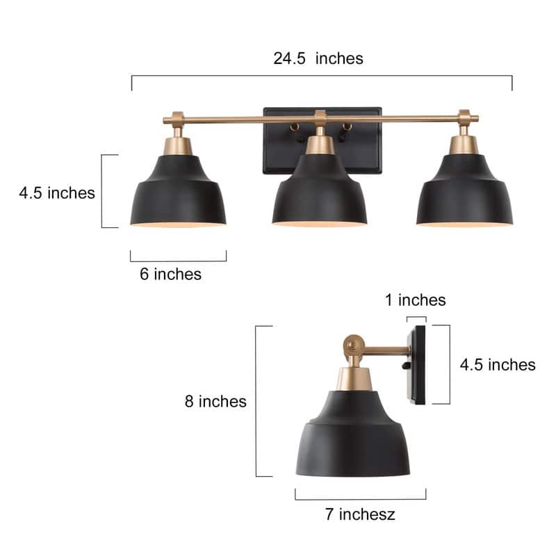 Modern Black Gold 3-light Bathroom Vanity Lights Metal Wall Sconces - Black and Gold - L24.5" x W 7"x H 8"
