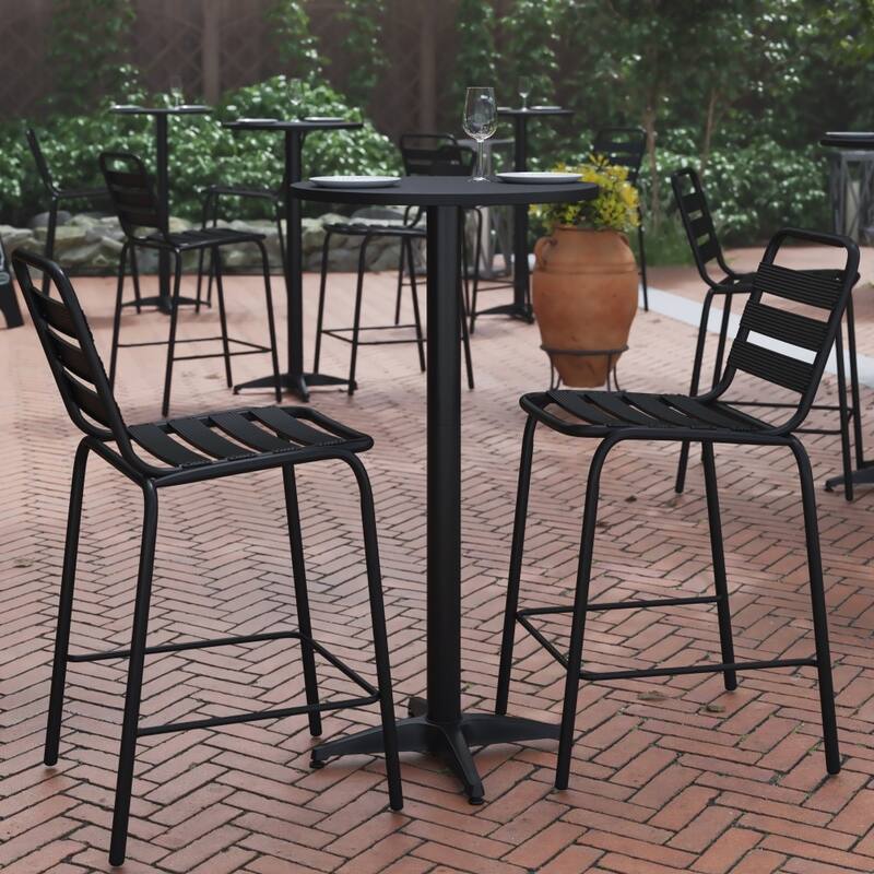 Indoor/Outdoor 23.5" Aluminum Round Bar Height Table with Cross Base - Black