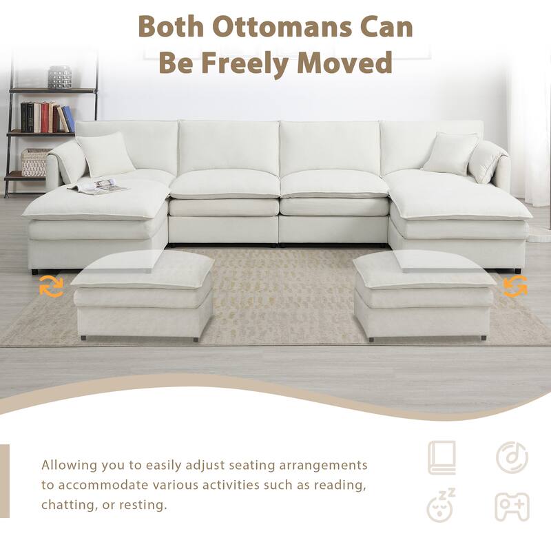 U-Shaped Modern Chenille Modular Sectional Sofa with Double Cushions, Offered in 3 Colors