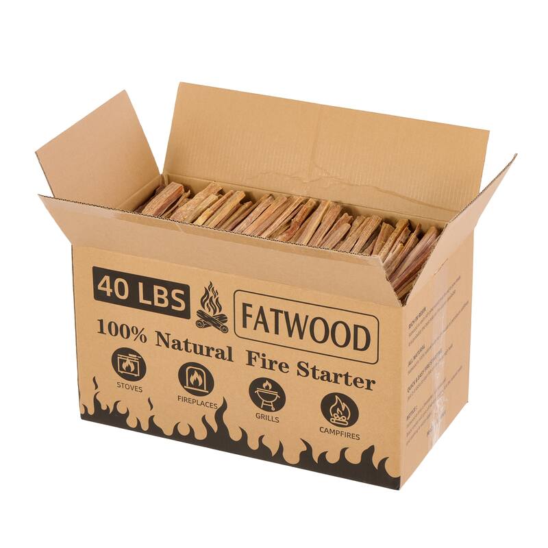 Anmytek Natural Fatwood Fire Starters 40 lb Bulk Box, Resin-Rich Pine Kindling for Fireplace Wood Stove Campfire Grill