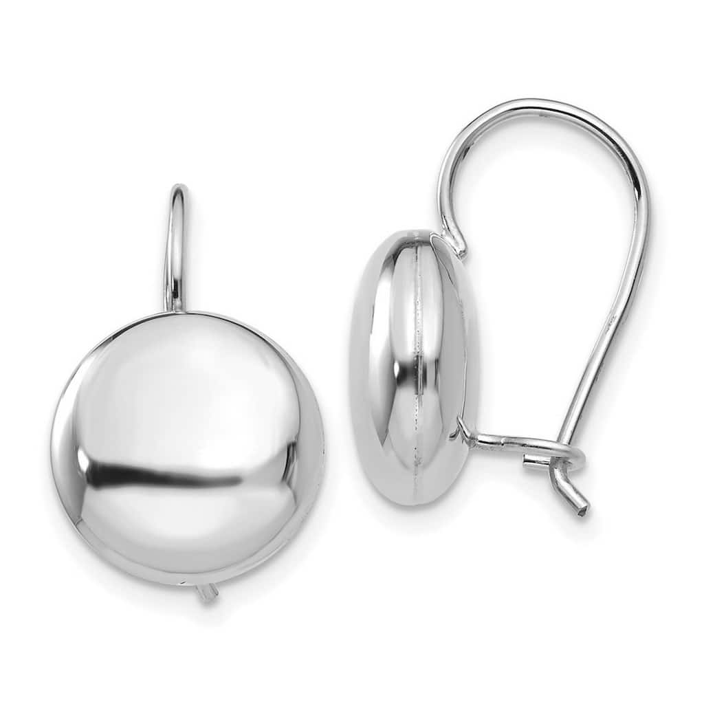 Curata 14k White Gold Polished Button Kidney Wire Earrings - 12x12mm