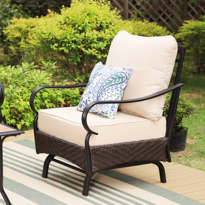 MAISON ARTS Patio Dining Swivel Chairs Set of 2/4 Framed E-Coating Steel and Rattan with Deep-seating and Back Cushions