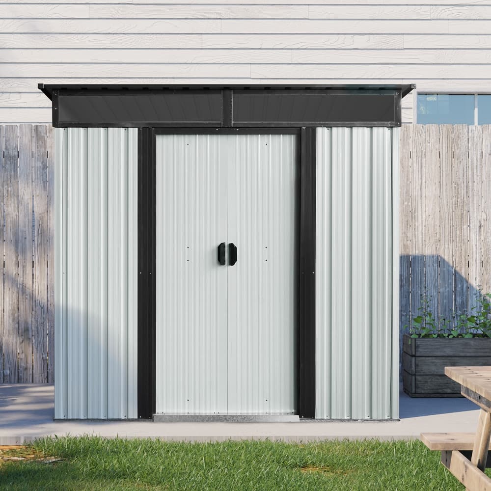 Rustproof Galvanized Steel Storage Shed Garden Shed with Sliding Lockable Doors & Tilted Roof Waterproof Tool Shed