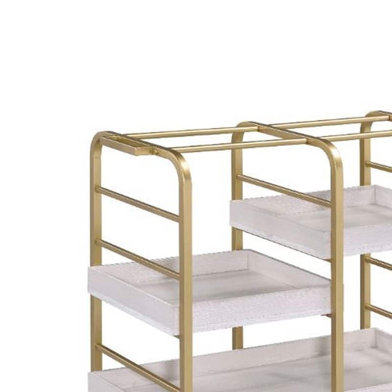 ACME Vorrik Serving Cart in Gold & White-Washed