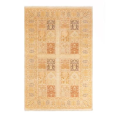 Overton Handknotted Wool Traditional Oriental Ivory Area Rug - 6' x 9'