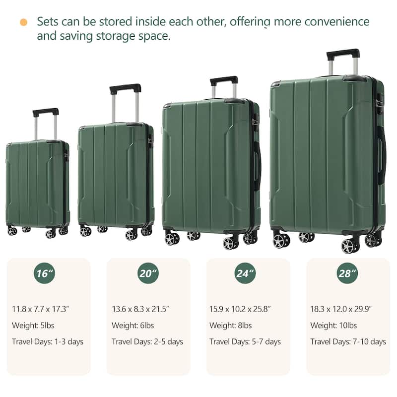 6-Piece, Modern Expandable Lightweight Luggage with 2 Wheels Telescopic Handle and TSA Lock, for Boarding Travel, Green