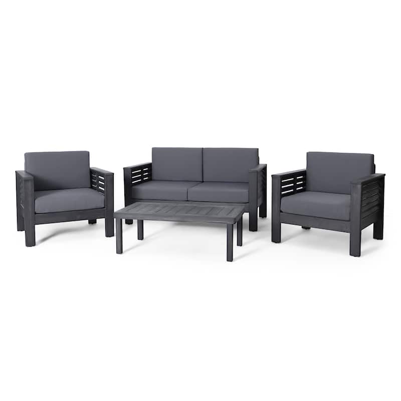 Louver Outdoor Acacia Wood Outdoor 4pc Chat Set with Cushions by Christopher Knight Home