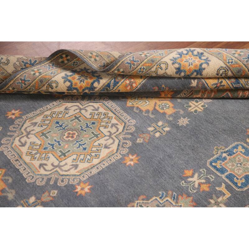 Gray Kazak Living Room Area Rug Hand-Knotted Traditional Wool Carpet - 6'7" x 9'9"