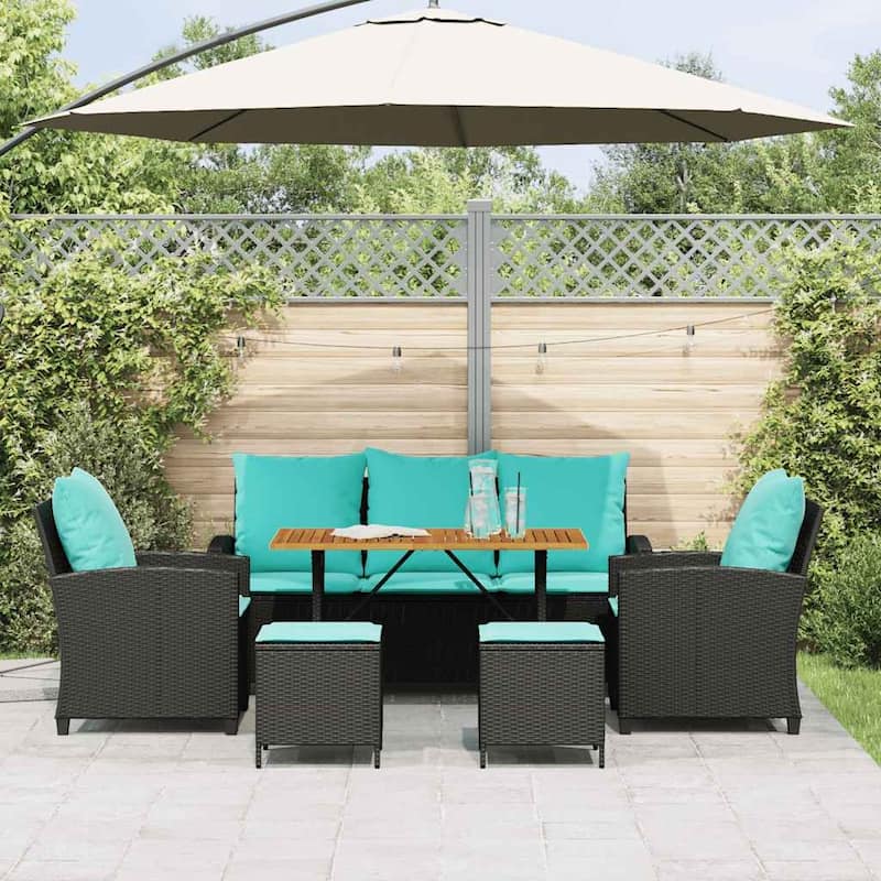 vidaXL 6 Piece Patio Sofa Set with Cushions Black/Brown/Gray Poly Rattan