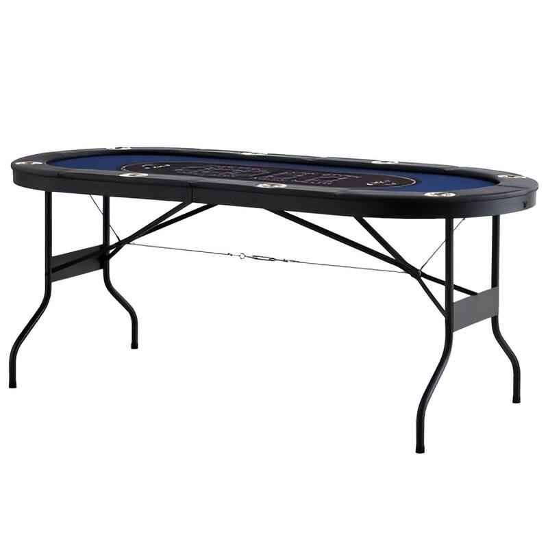 Blue Foldable Poker Table with Felt Top, 8 Player, Cup Holders - 72.1”L x 32.3” W x 28.3” H