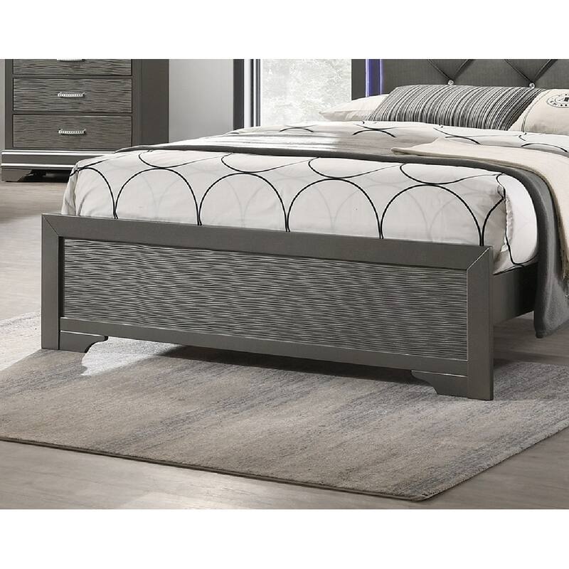 Dark Gray Faux Leather Tufted Headboard 1pc Queen Size Bed w LED Bedroom Furniture Gray Unique Texture FB Solid wood