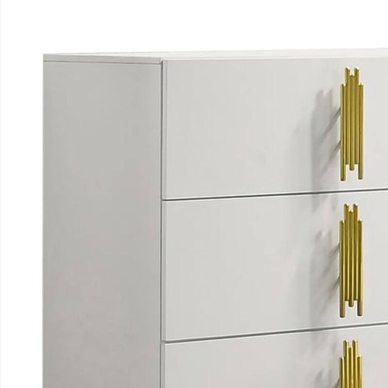 Dyl Wide Dresser, 6 Drawers, White Wood with Gold Accents