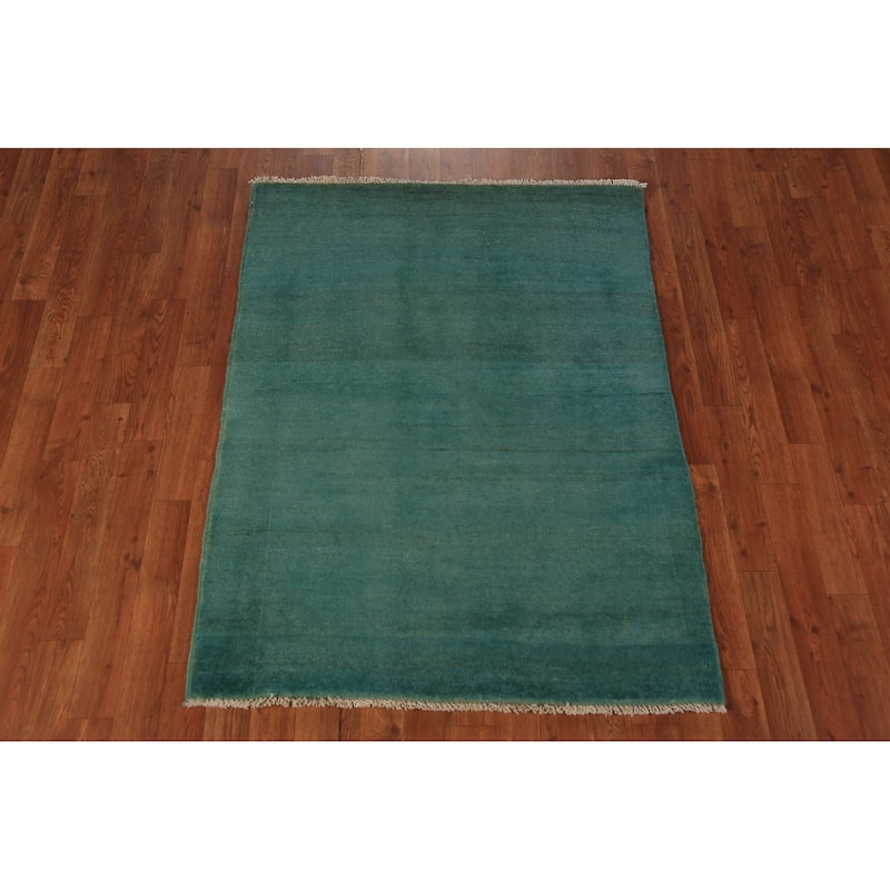 Hand Knotted Oriental 100% Wool Carpet Modern Stripe Green Gabbeh Area Rug - 4' 5'' X 3' 4''