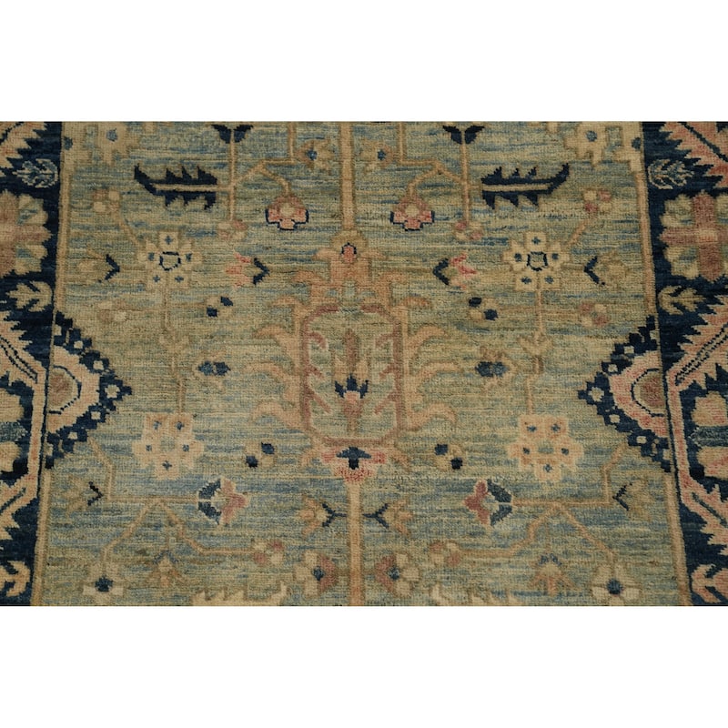 Hand Knotted Oriental 100% Wool Carpet Traditional Floral Navy Blue & Blues Ziegler Runner Rug - 22' 5'' X 3' 0''