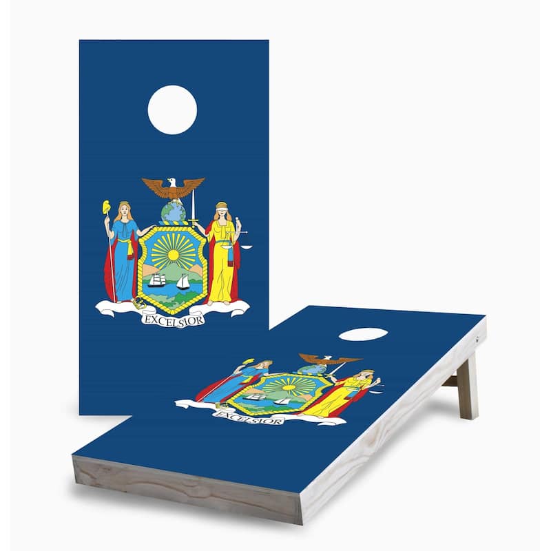New York State Flag Cornhole Game (Choose Wraps or Boards) - 2x4 Boards (24" x 48") - Include Edge Lights