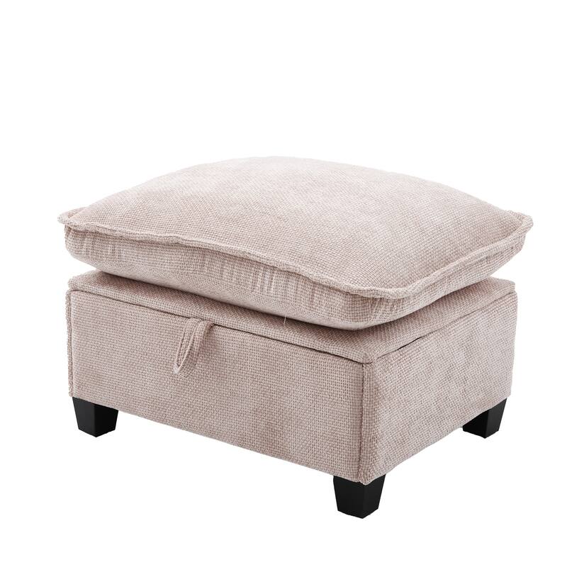 Chenille U-shape Sectional Sofa with Chaise and Storage Ottoman, Modular Couch with USB/Type-C Ports, Side Pockets, Phone Holder