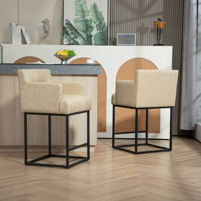 House Hold Counter Height Bar Stools Set of 2,Modern Square PU Bar Stool