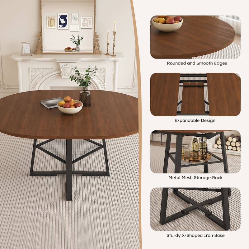 HOMYLIN 47" Extendable Round Dining Table with Storage