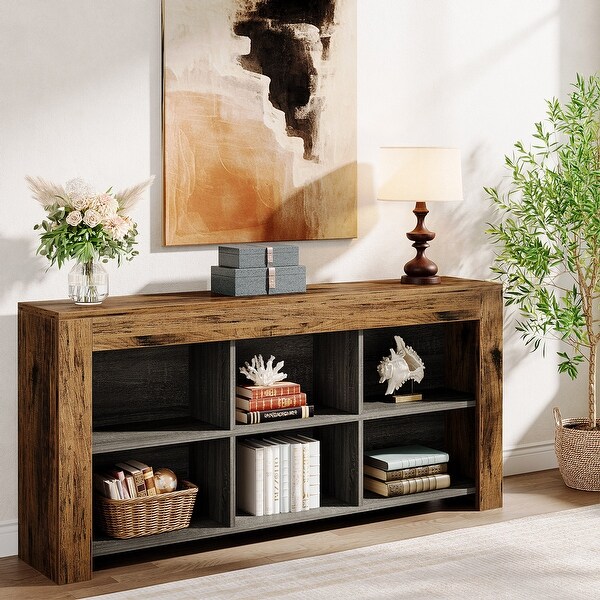 63-inch Horizontal Wood Bookshelf, Industrial Long Bookcase - Bed
