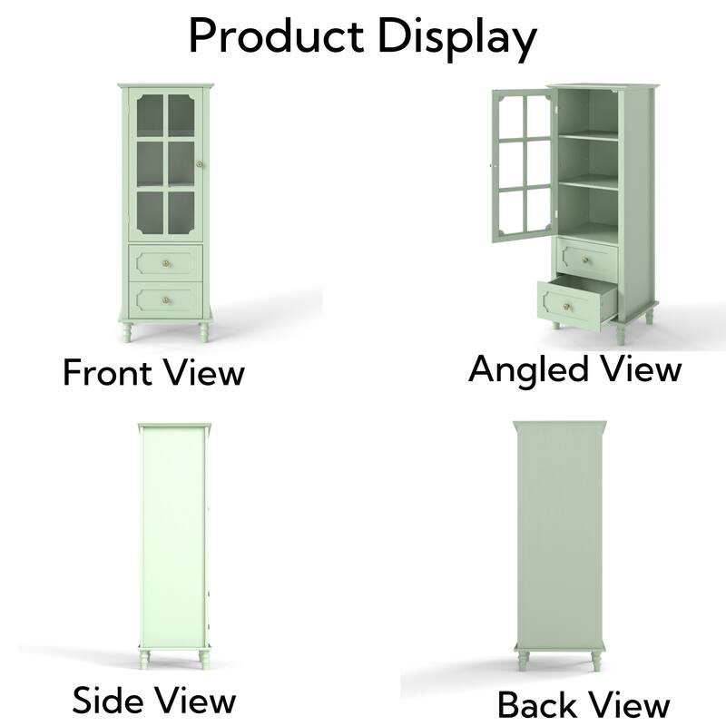 Minimalism Buffet Cabinet with Glass Doors and Double Drawer, Modern Wooden Storage Sideboard Cupboard