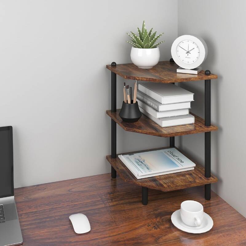 Corner Stand Shelf for Storage - 11.8"D x 11.8"W x 13.6"H - Rustic Brown