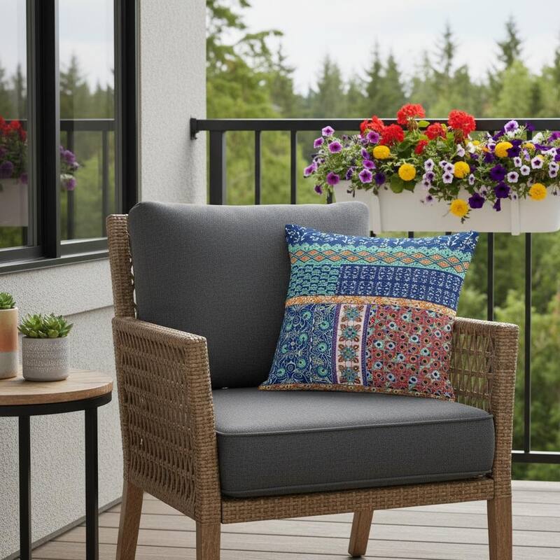 HomeRoots Set of Two 16" X 16" Blue and Orange Blown Seam Floral Indoor Outdoor Throw Pillow - 16.00' X '16.00' X '5.00 - Blue/Orange - 16.00' X '16.00' X '5.00