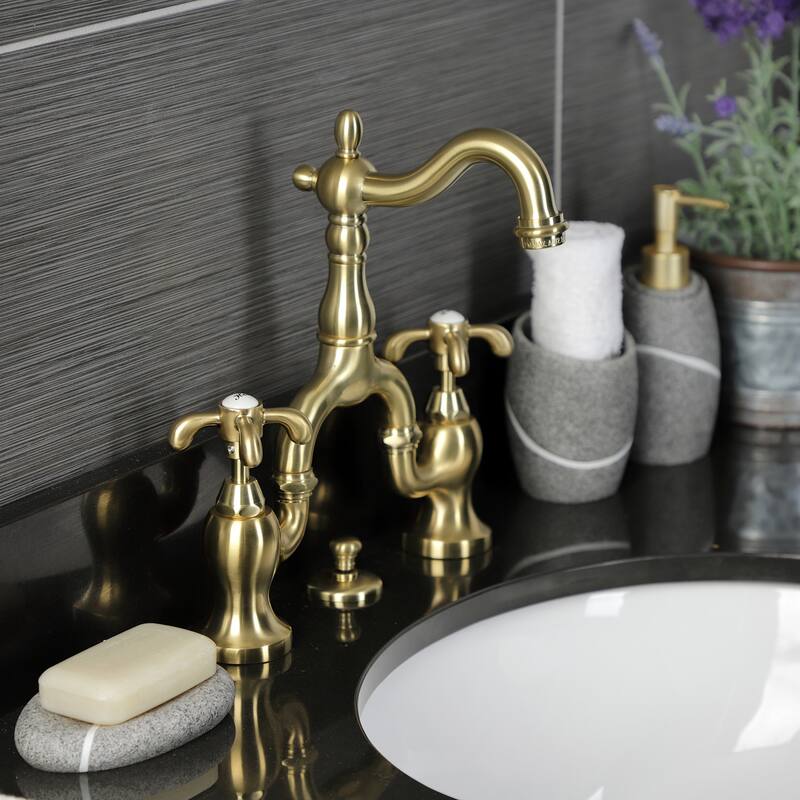 French Country Bridge Bathroom Faucet with Brass Pop-Up