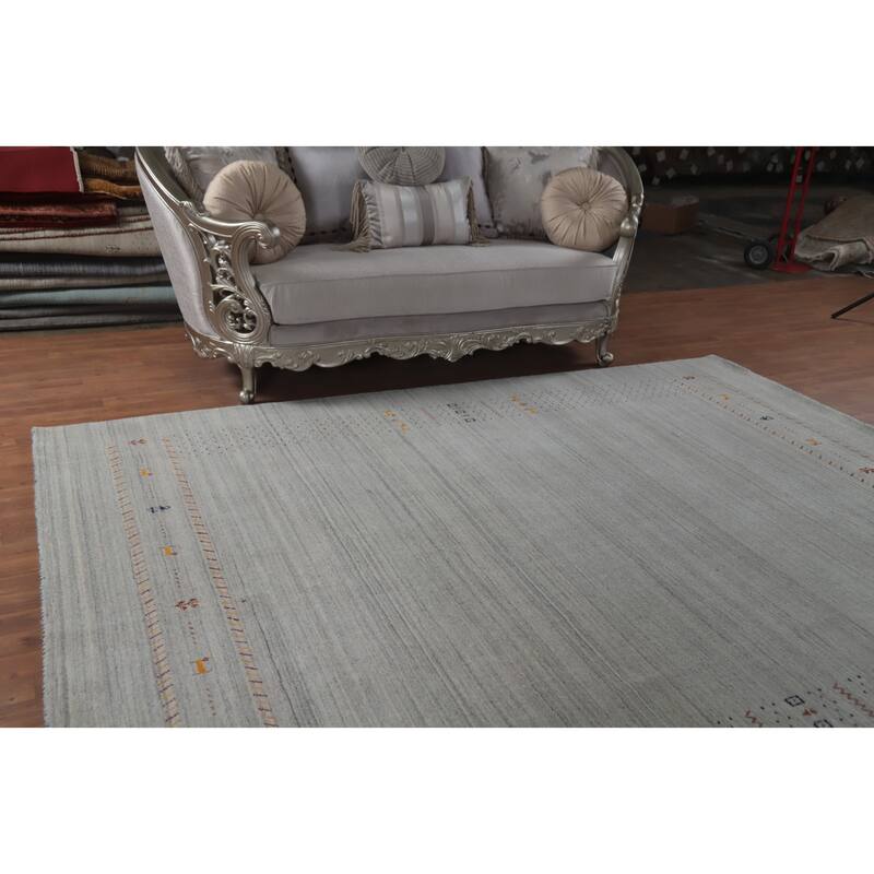 Hand Knotted Oriental 100% Wool Carpet Tribal Animal Pictorial Greys & Charcoal Gabbeh Area Rug - 9' 10'' X 7' 11''