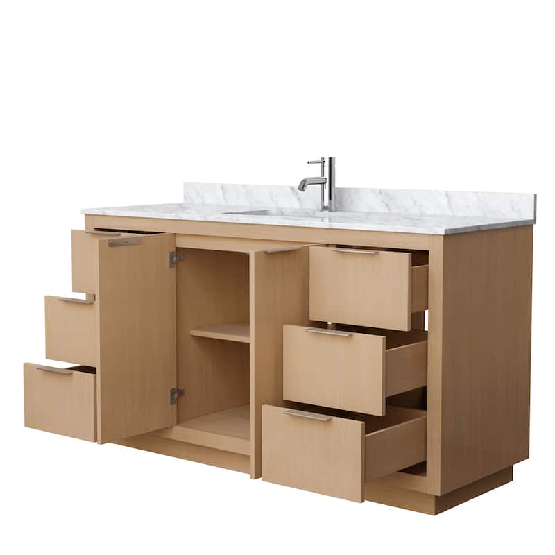 Maroni 60-Inch Light Straw Single Vanity, White Carrara Marble Top