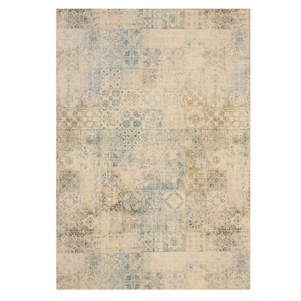 Green Transitional Geometric Distressed Bohemian Moderno Mosaic Area Rug - 4' 4 x 6' 3