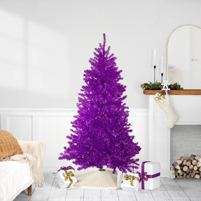 6' Metallic Purple Tinsel Artificial Christmas Tree - Unlit - 6 Foot
