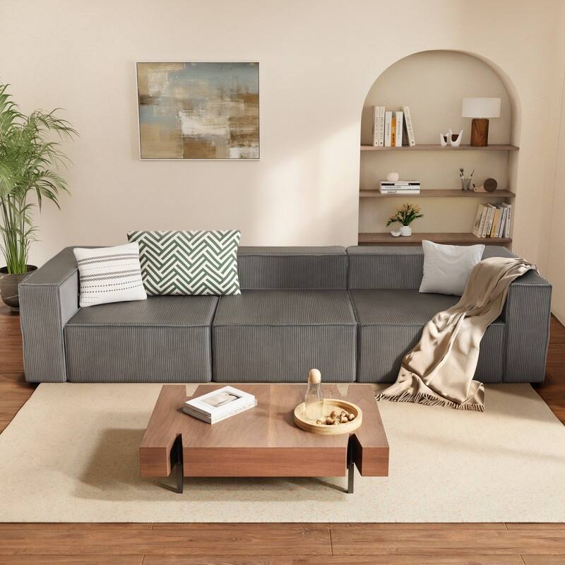 Module Corduroy Three Seater Compression Sofa - Grey Corduroy