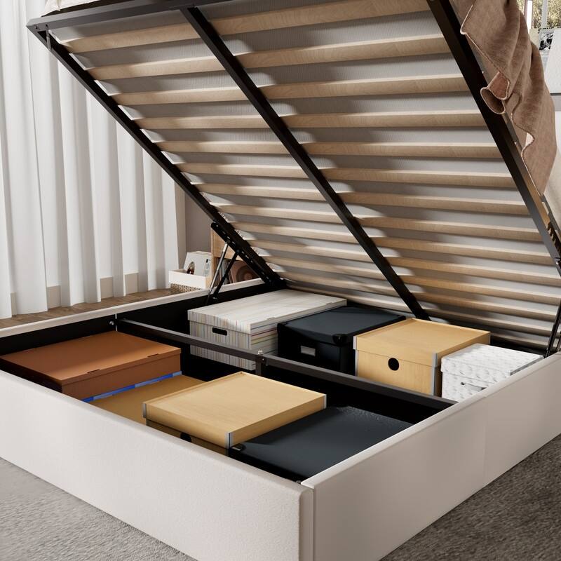 Plywood Frame Upholstered Platform Bed with Lift-up Storage